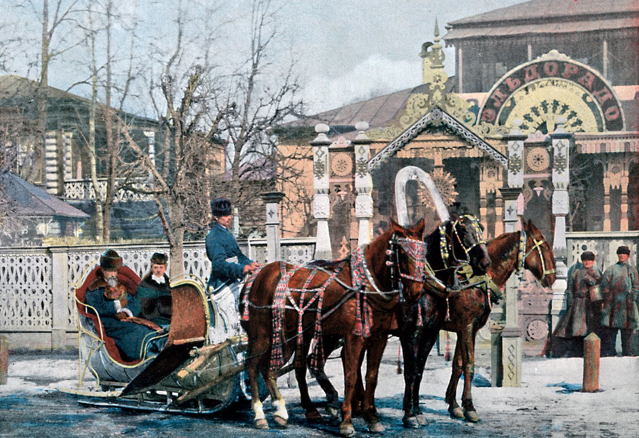 トロイカそり、モスクワ、ロシア、c1890 作： ギロット