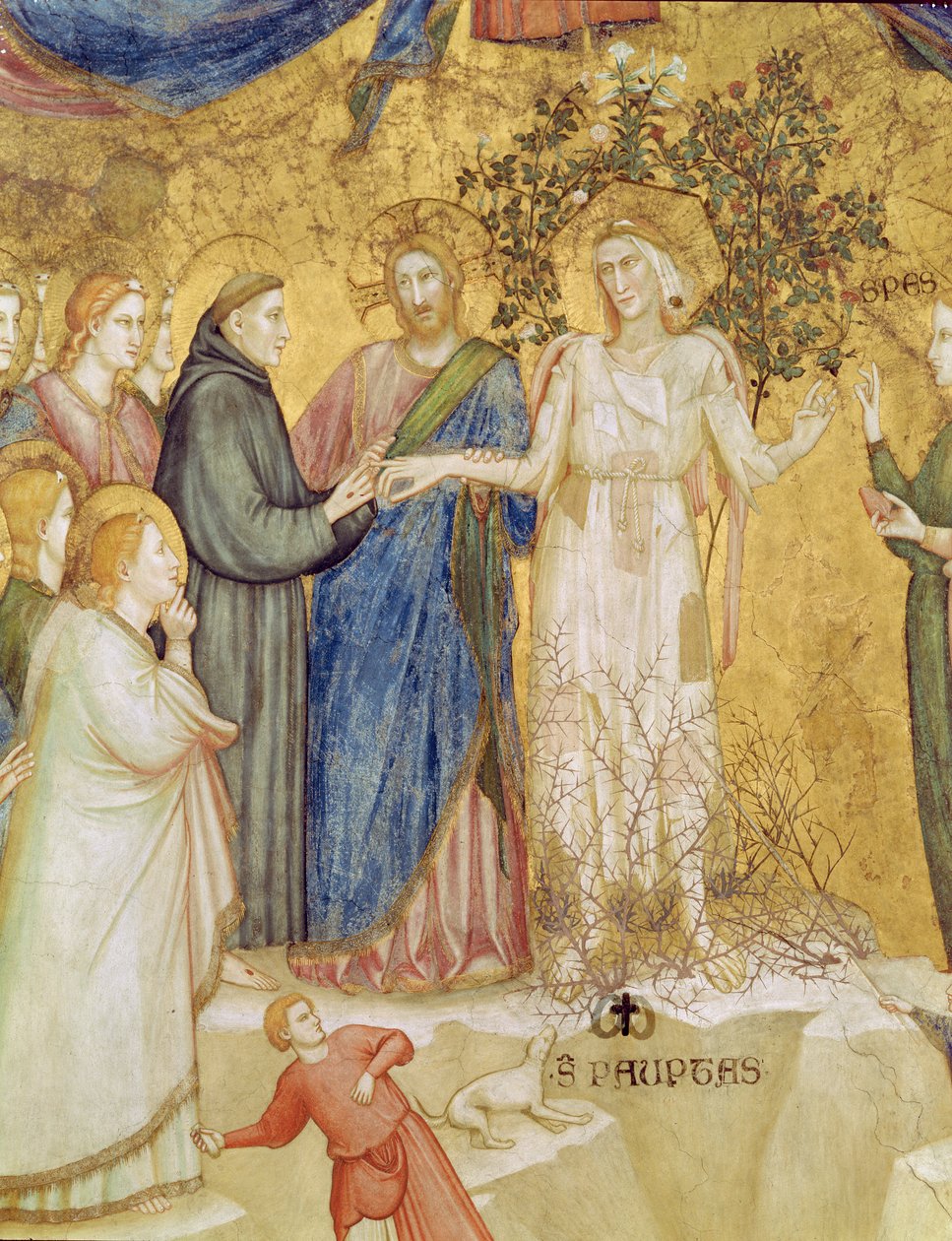 キリストは聖フランシスコの神秘的な結婚を貧困で祝福します、1330年 作： ジョット・ディ・ボンドーネ