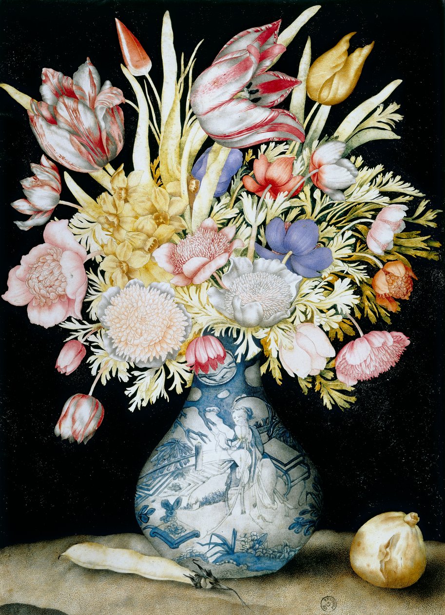 花束のある中国製磁器の花瓶（WC） 作： ジョバンナ・ガルゾーニ