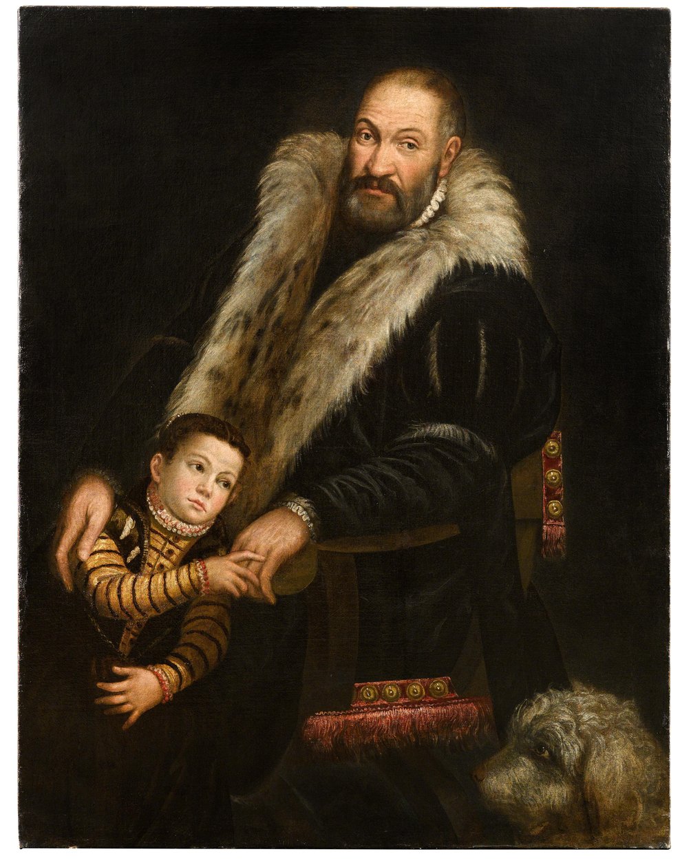 紳士と犬を持つ子供の肖像画 作： ジョバンニ・アントニオ・ファソロ
