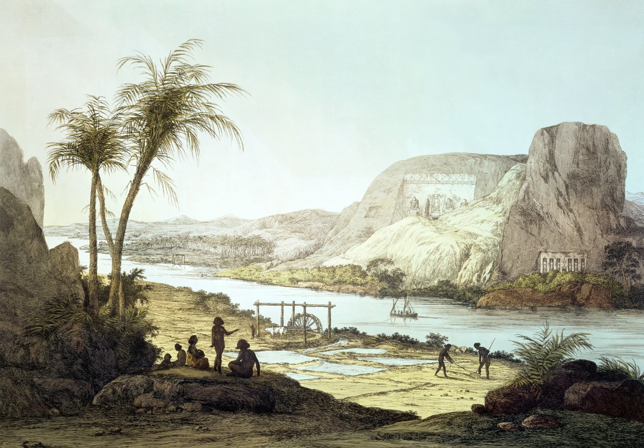 アウグスティヌスアグリオ（1777-1857）によって刻まれた、ヌビアのアブシンベルの神殿の眺め 作： ジョヴァンニ・バッティスタ・ベルゾーニ