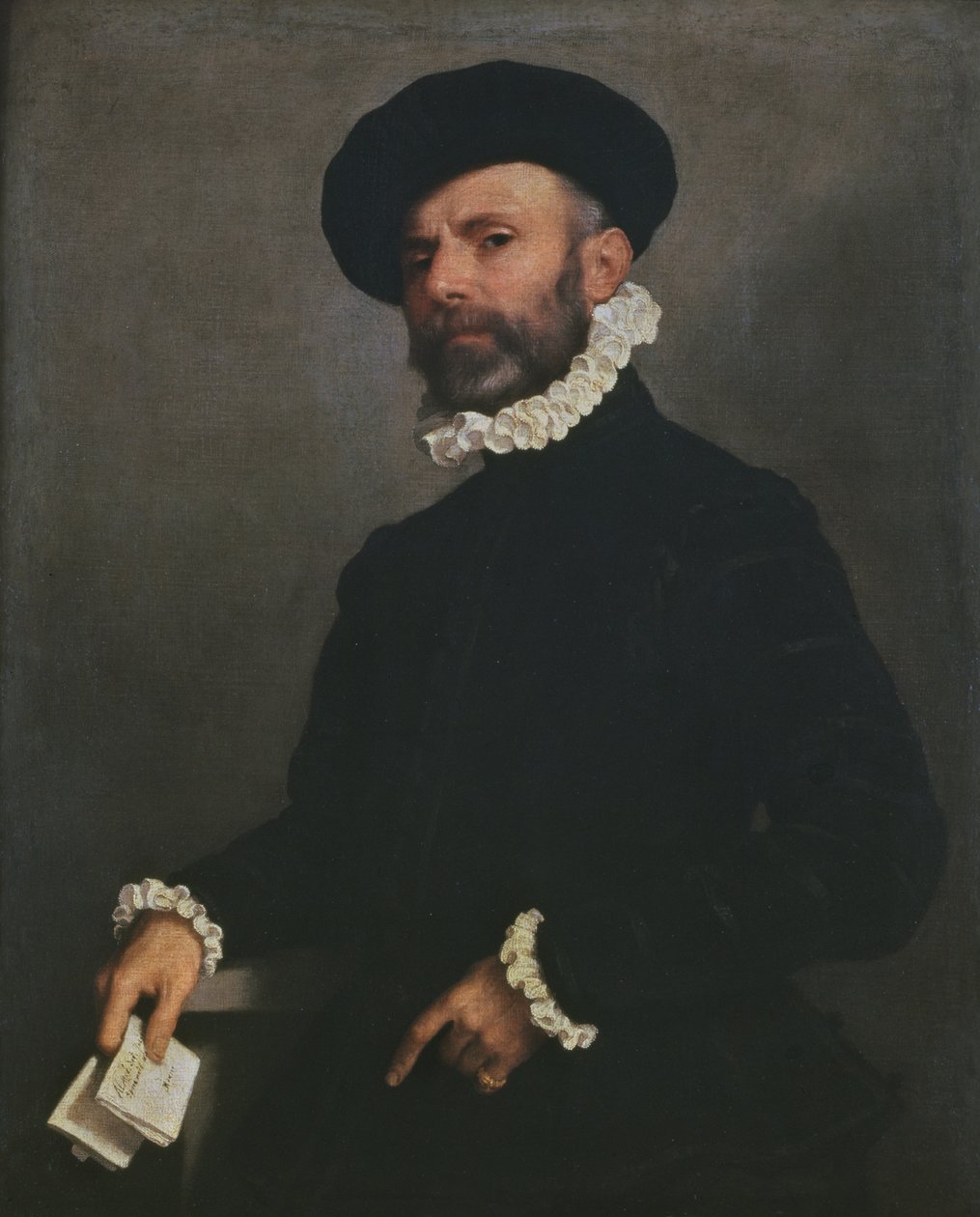 手紙を持った男の肖像、c.1570-75 作： ジョヴァンニ・バッティスタ・モロニ