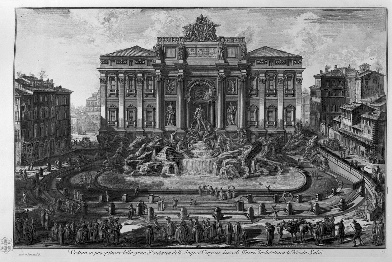 トレビの泉と呼ばれる大きなFontana dell&39;Acqua Vergineの斜視図。ニコラサルヴィの建築 作： ジョバンニ・バッティスタ・ピラネージ
