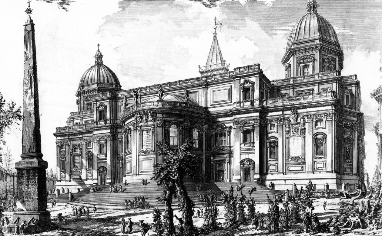 「ローマの景色」シリーズ、1760年頃のサンタマリアマッジョーレの後部ファサードの眺め 作： ジョバンニ・バッティスタ・ピラネージ