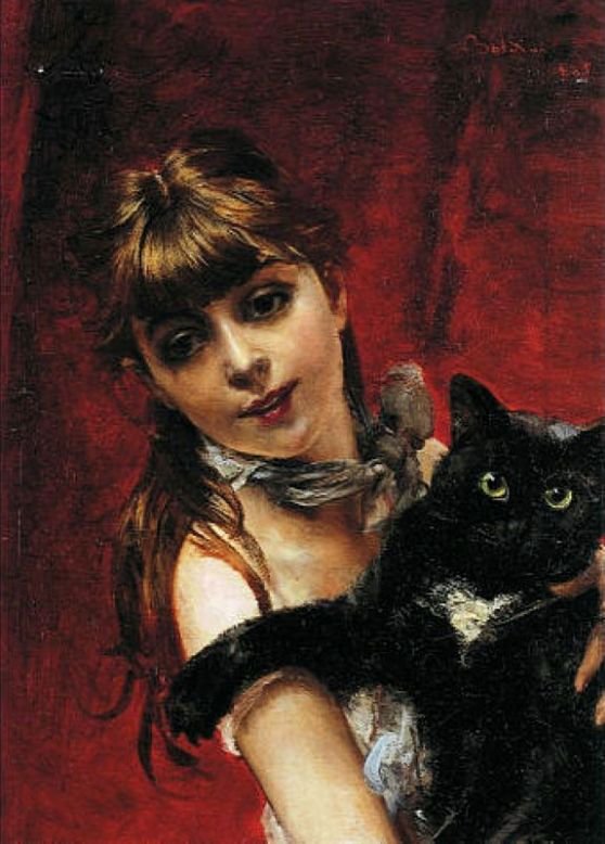 黒い猫を持つ少女Deutsch：Madchen mit schwarzer KatzenPolish：Girl with a black cat 作： ジョバンニ・ボルディーニ