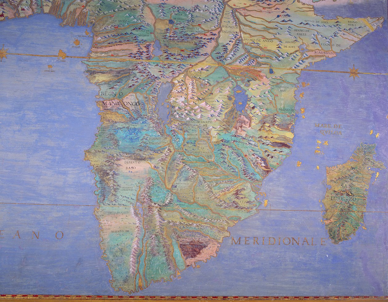 「サラデルマッパモンド」（世界地図のホール）からの16世紀インドの地図c.1574-5 作： ジョヴァンニ・デ・ヴェッキ