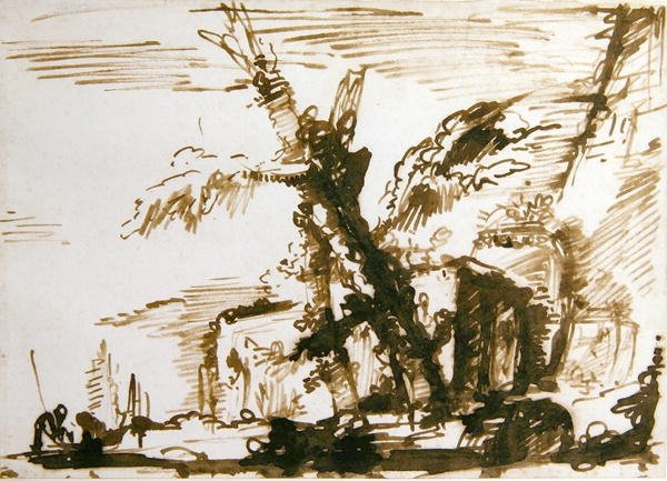 イタリア的風景（紙にペンとインク） 作： ジョバンニ・バッティスタ・ピラネージ