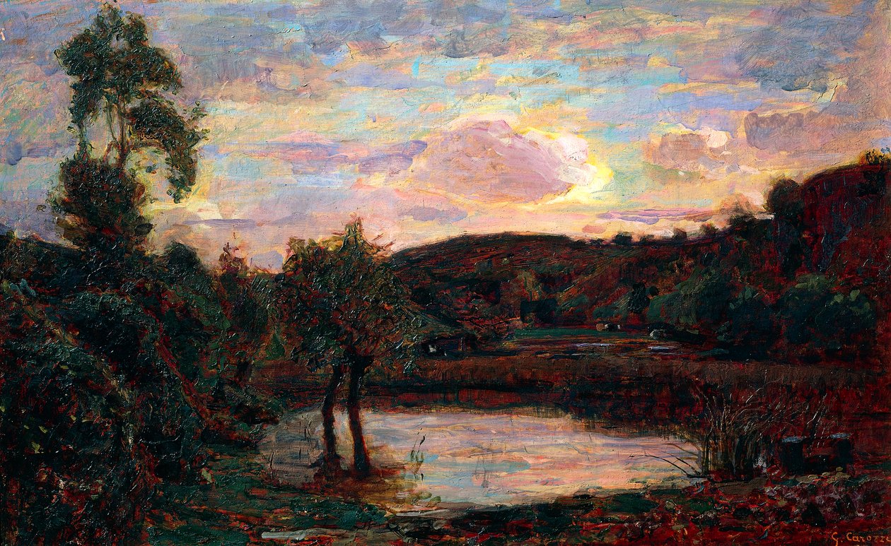 ジュゼッペ・カロッツィ（1864-1938）作『エンガディーナの夕日 作： ジュゼッペ・カロッツィ