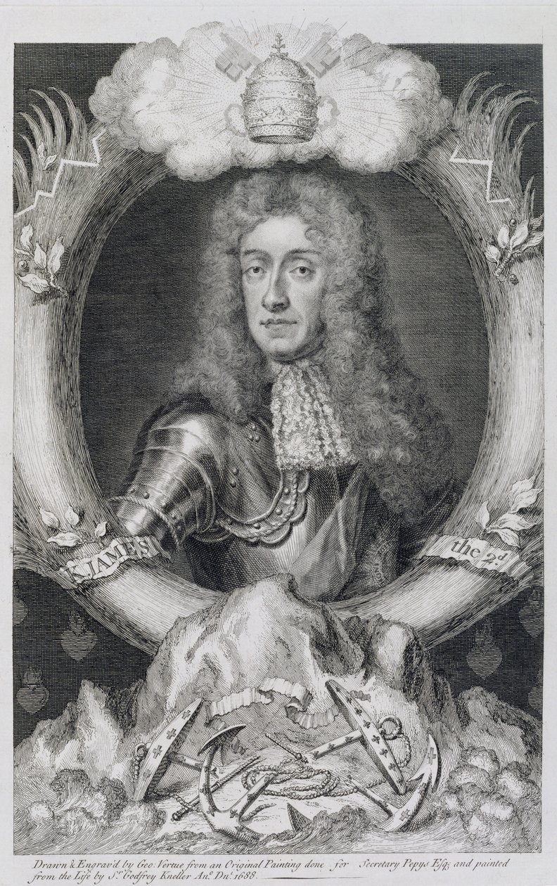 スコットランドのジェームズ7世の肖像画、イングランドの2世（1633-1701）、ジョージバーチュー（1684-1756）による彫刻 作： ゴッドフリー・ネラー