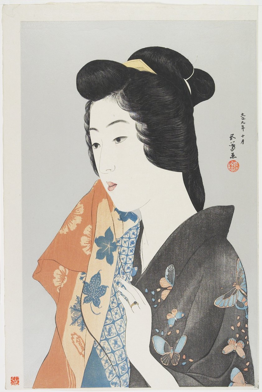 (タオルを持つ女性）1920年10月 作： 橋口五葉