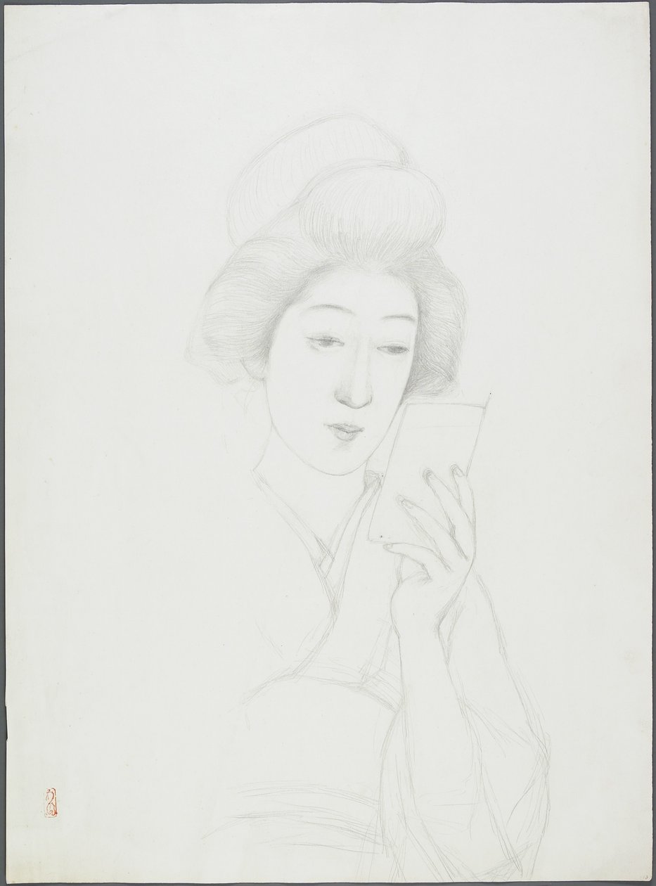 鏡を持った女性の絵 作： 橋口五葉