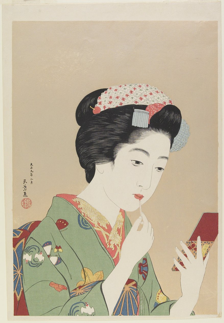 1919年2月、リップブラシを持つ女性 作： 橋口五葉