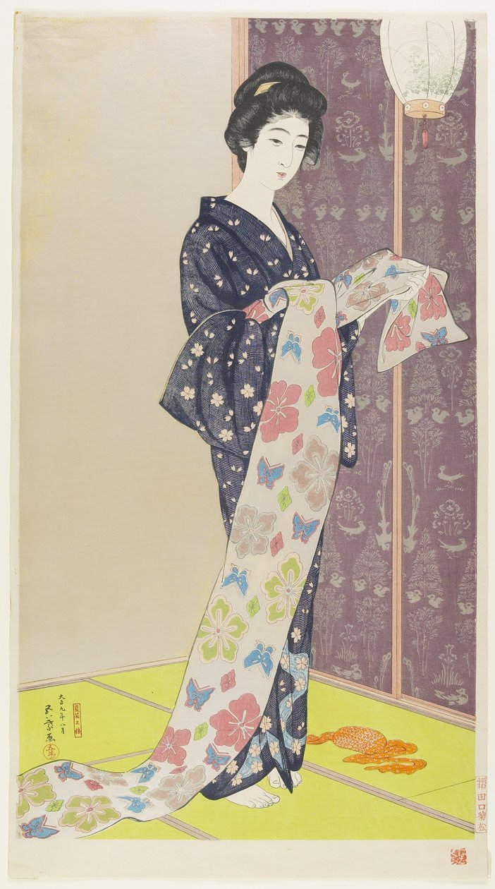 夏の着物を着た女性 1920年8月 作： 橋口五葉