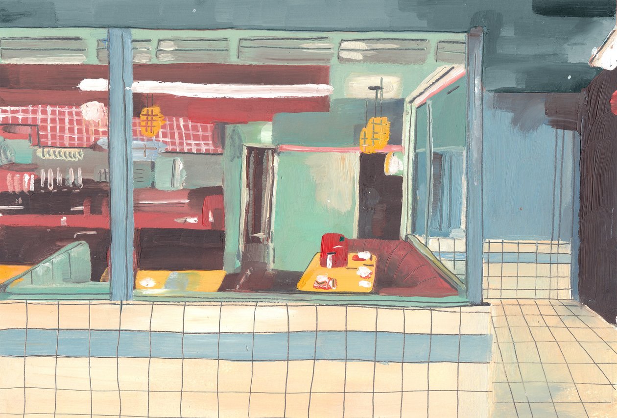 ダイナー、2012（紙に油彩） 作： グレースヘルマー