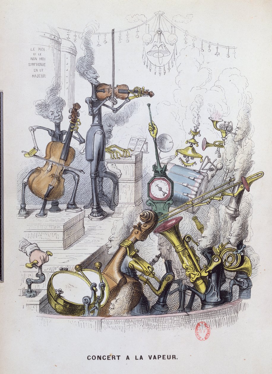「スチームコンサート」、「Un Autre Monde」からの現代音楽の風刺画、1844 作： グランドビル