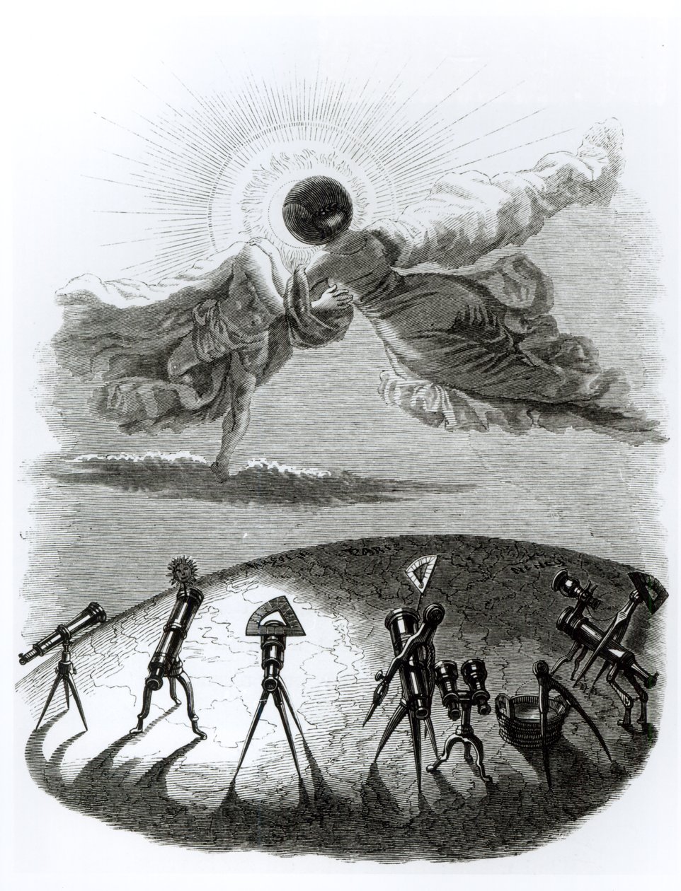 「太陽は月を抱きしめる：太陽の日食」、「Un Autre Monde」のイラスト、H。Fournierがパリで1844年に出版 作： グランドビル