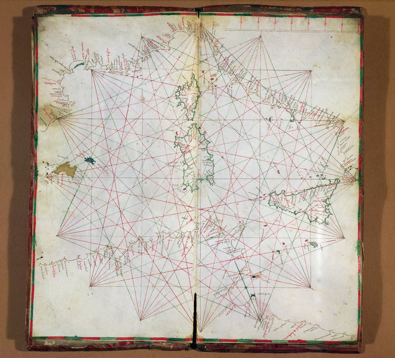 中央地中海の地図（羊皮紙にインク） 作： グラツィオーゾベニンカサ