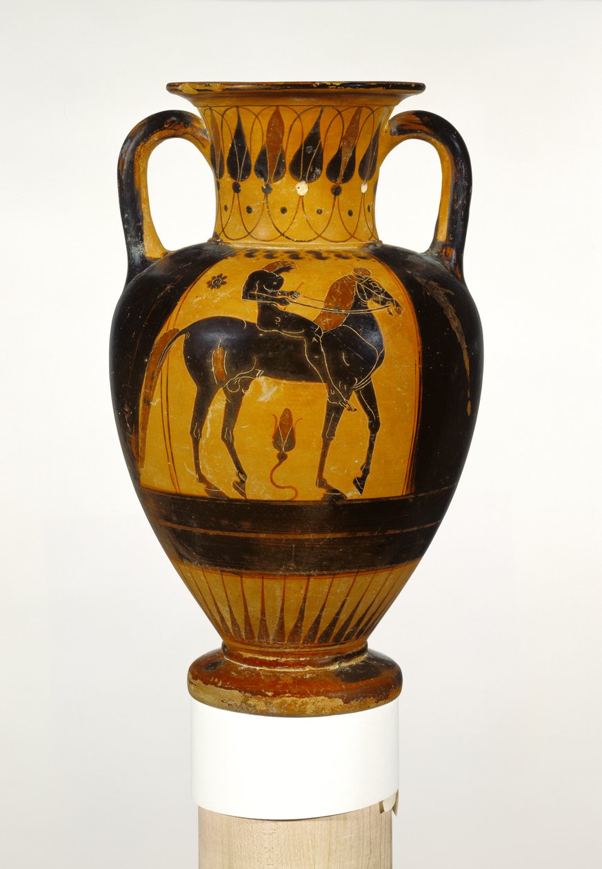 カルキディアンネックアンフォラ、裸のライダーc.520-510 BC（テラコッタ） 作： ギリシャ語