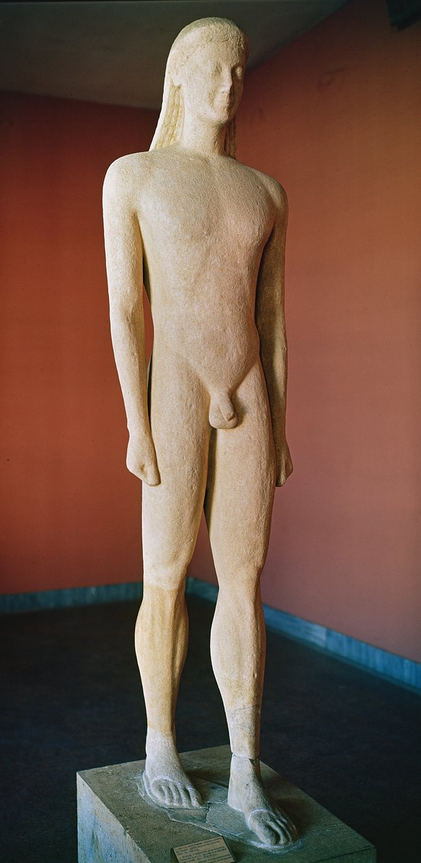 キクラデス語のKouros、ミロス島、紀元前550年頃（大理石） 作： ギリシャ語