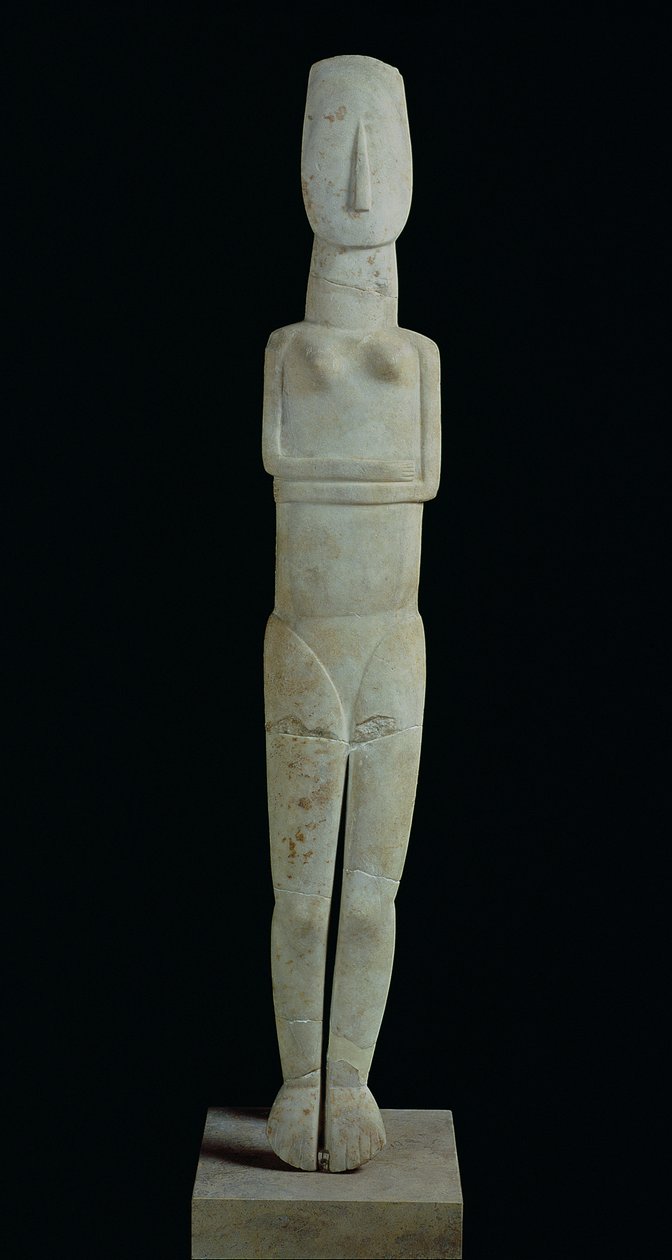 アモルゴス島出身の女性像、キクラデス2世前期（ケロスシロス文化）紀元前2800〜2300年（大理石） 作： ギリシャ語