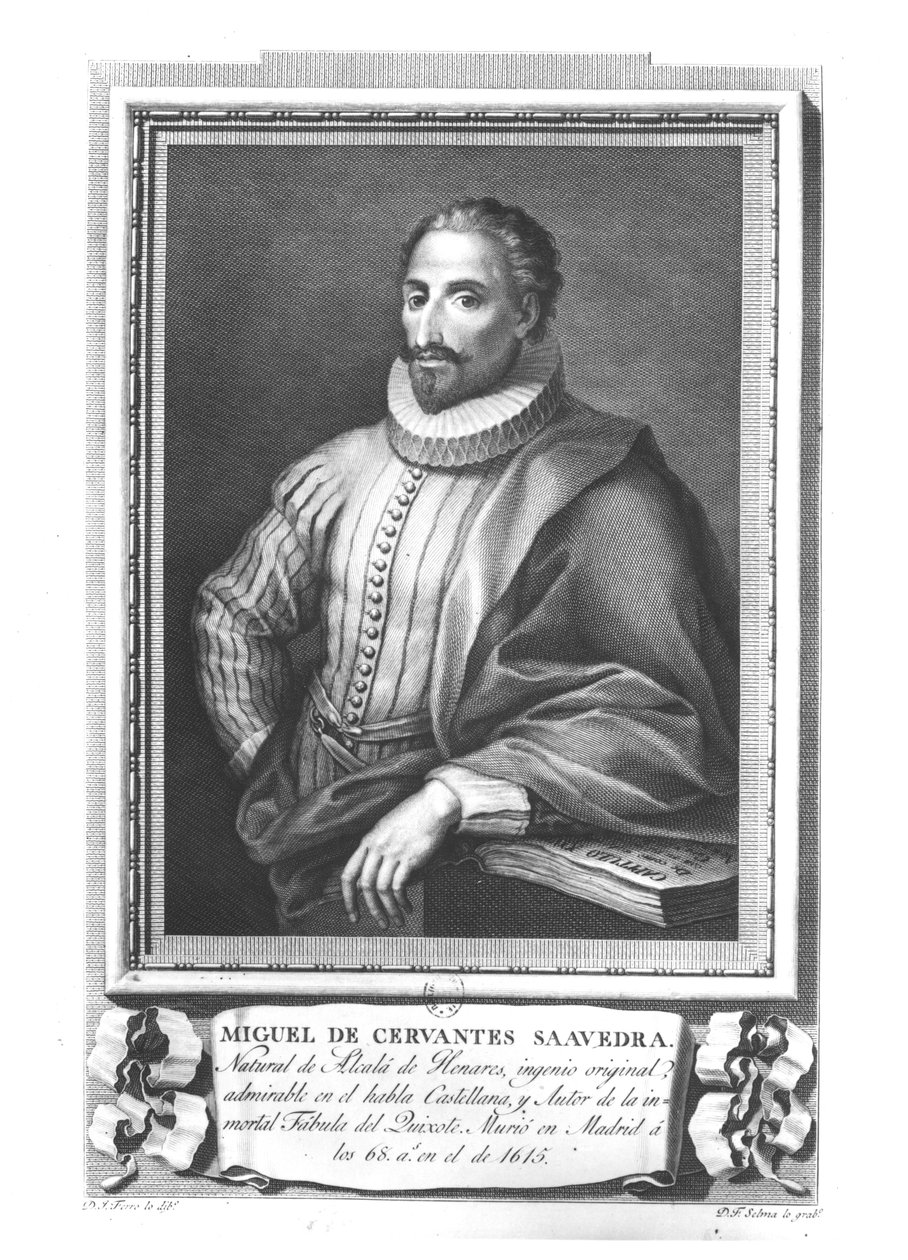 フェルナンドセルマ（1752-1810）によって刻まれたミゲルデセルバンテスサアベドラ（1547-1616）の肖像 作： グレゴリオ・フェロ