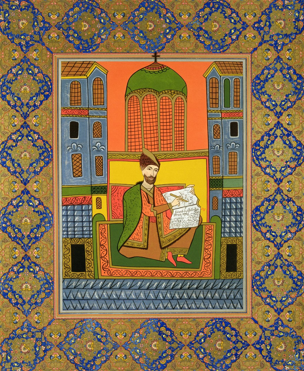 ミニチュア後のChota Rustaveli（c.1172-c.1216）の肖像、1847年に出版されたアーネストスタッケルベルク伯爵のテキストを含む「ルカウカーゼピトレスク、デッサンアプレ自然」のプレート11 作： グリゴリー・グリゴレヴィッチ・ガガーリン