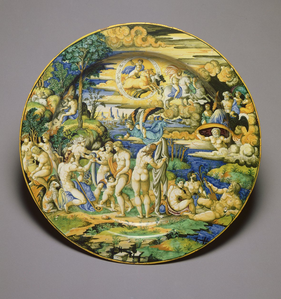 C.59-1927パリの審判を描いた料理、c.1544-50（錫釉陶器） 作： グイド・デュランティーノ