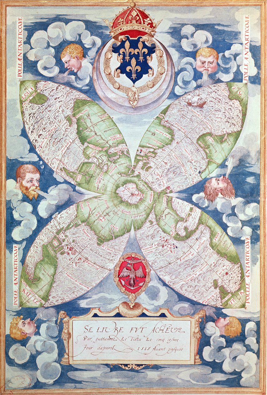 Fol.7v北極の地図、「宇宙飛行士ユニバーセル」、1555年 作： ギヨーム・ル・テストゥ