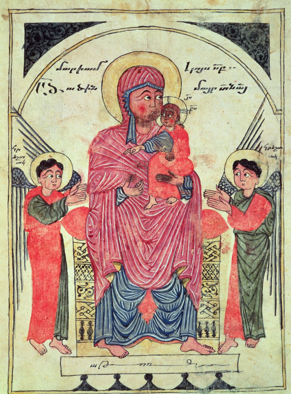 Ms 481 fol.8v Virgin and Child with Angels、from a Gospel、1330 作： ギレージ