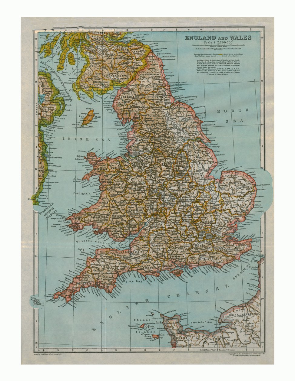 イングランドとウェールズの地図、c1910 作： カモメ彫刻会社