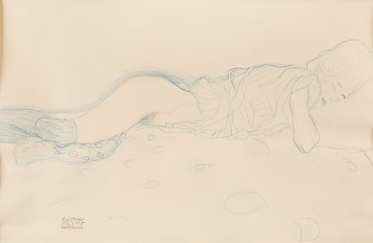 女性のセミヌード、c。 1908年。 作： グスタフ・クリムト