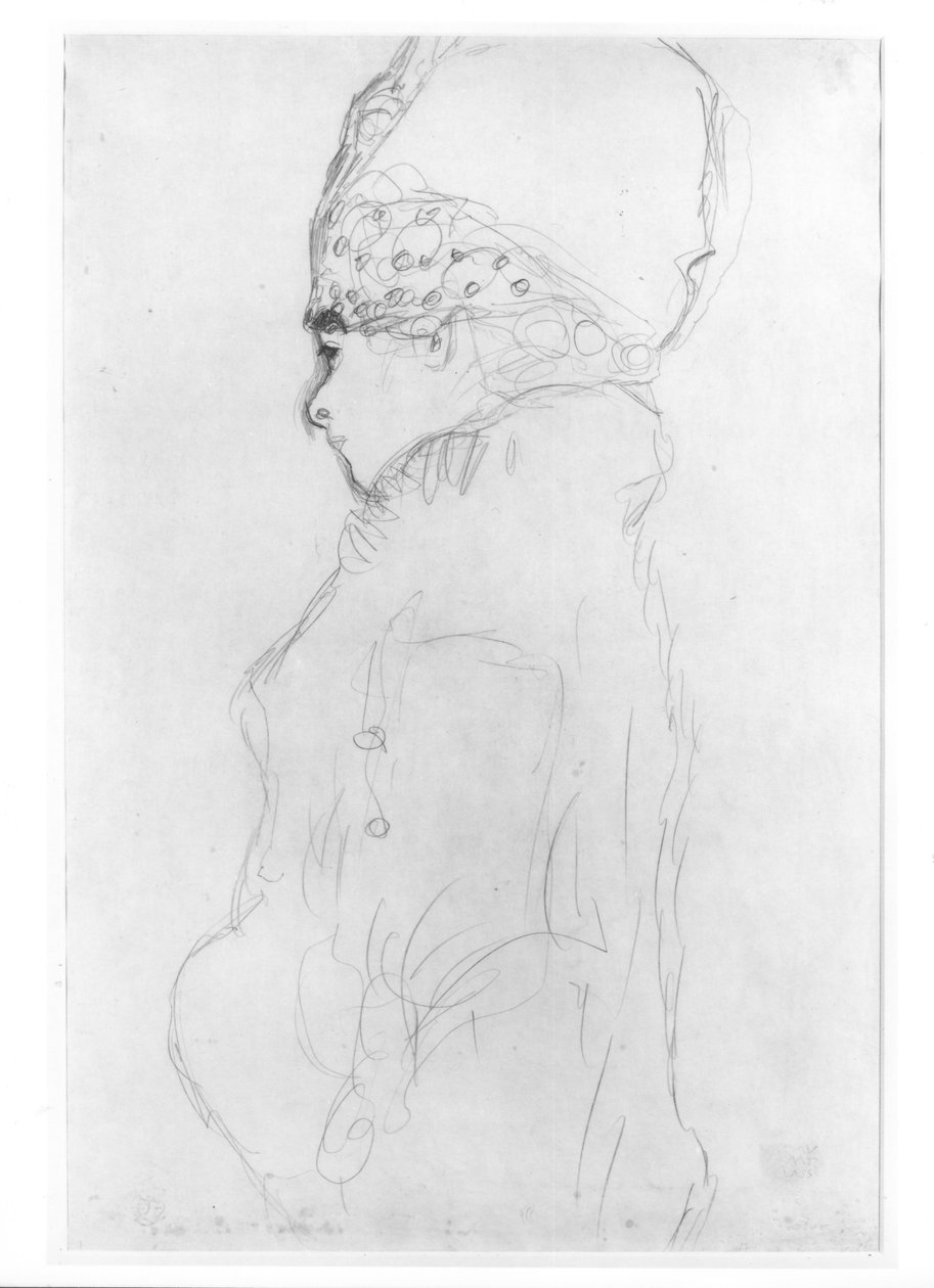 背の高い帽子の女性、1917年頃、 作： グスタフ・クリムト