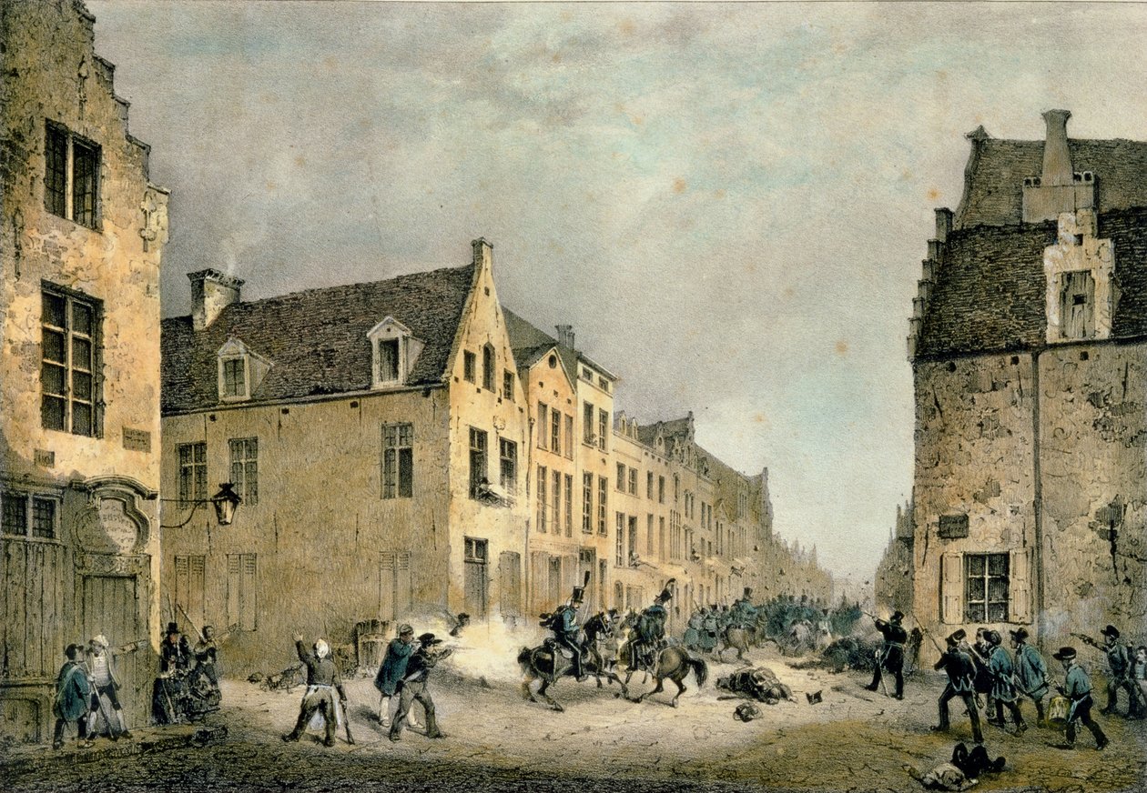 1830年9月23日、ブリュッセルのポルトドゥフランドルにあるオランダの師団の転用。ジャンバプティストマドゥー（1796-1877）によって彫刻 作： ギュスターヴ・アドルフ・シモーノー