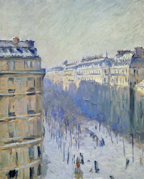 Boulevard Haussmann、雪の効果（Flers） 作： グスタフ・カイユボット