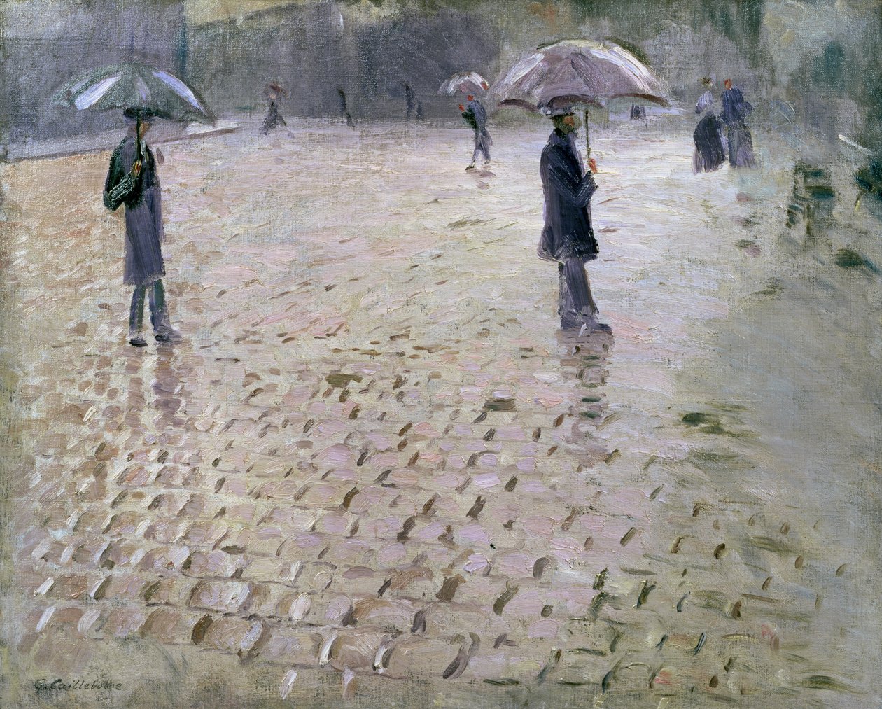 パリの通りの勉強、雨の日、1877 作： グスタフ・カイユボット