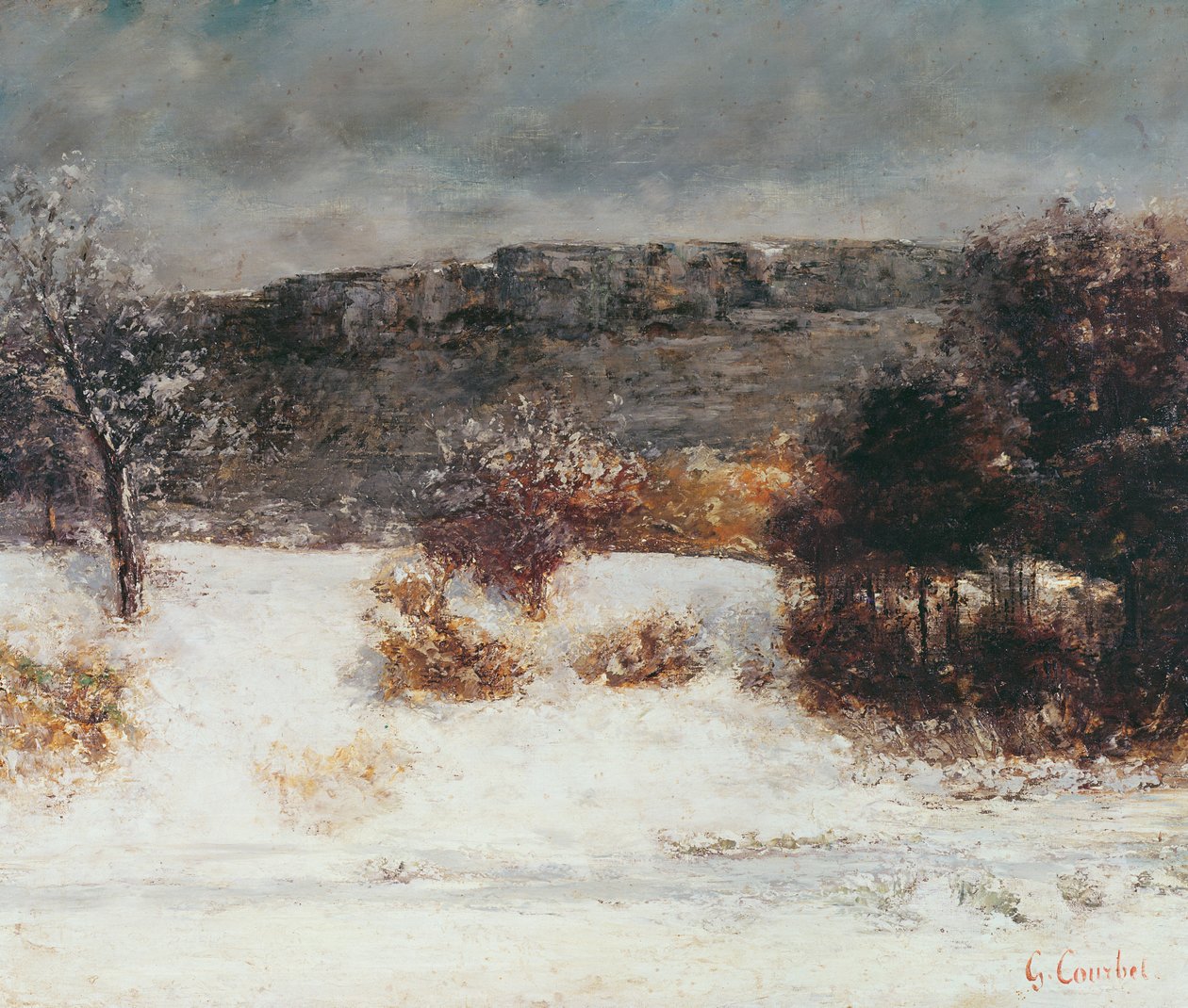 雪に覆われた風景、1876年頃 作： ギュスターヴ・クールベ