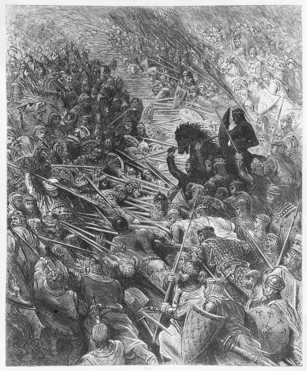 ジャンフランソワプロスパーデルデューク（d.1885）によって彫刻されたルドボニコアリオスト（1474-1533）による「オーランドフリオオーソ」のバトルシーンのイラスト 作： ギュスターヴ・ドレ