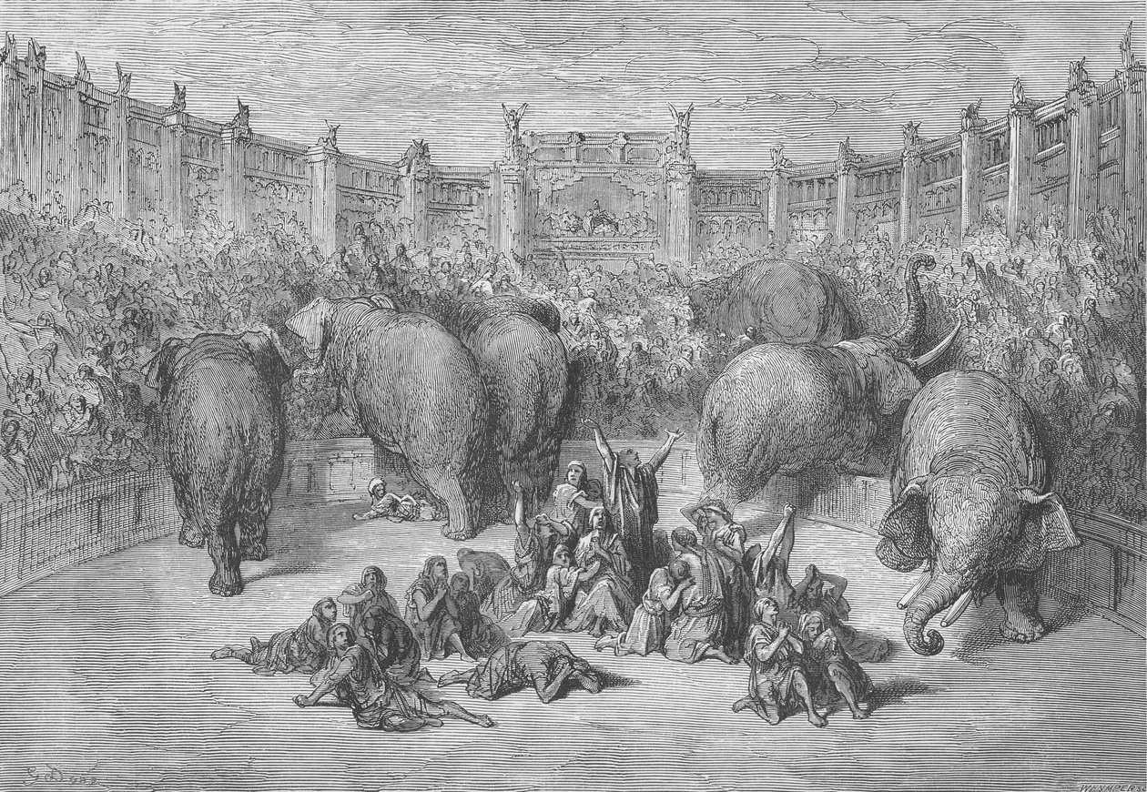 ジョサイア・ウッド・ウィンパー（1813-1903）によって刻まれた、アレクサンドリアの競馬場の捕虜ユダヤ人 作： ギュスターヴ・ドレ