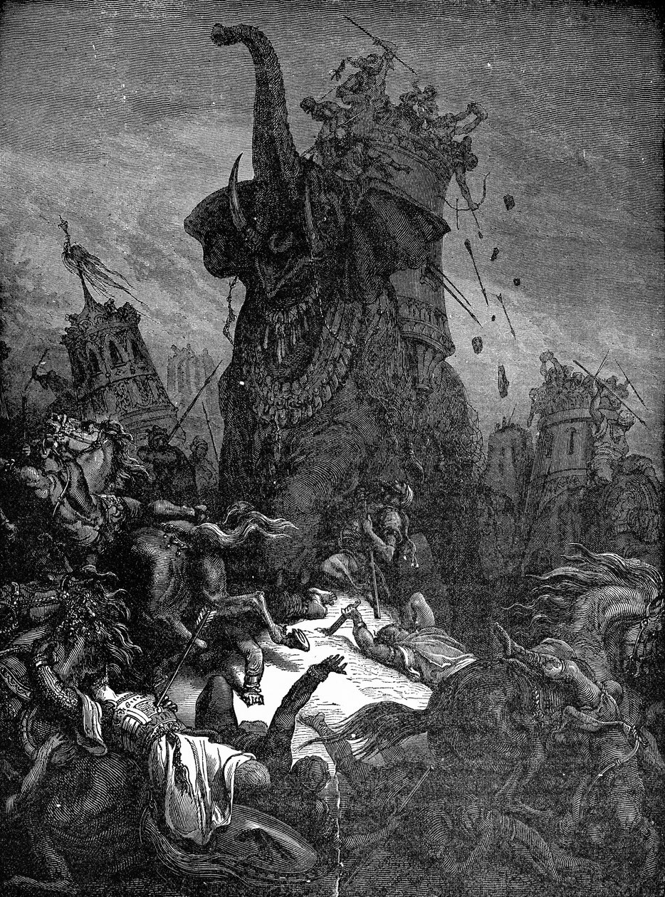 象に殺されたエレアザル、1888年 作： ギュスターヴ・ドレ