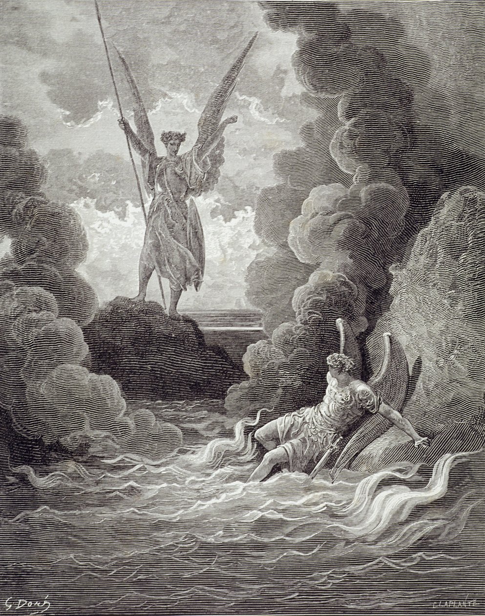 サタンとベルゼブブ、チャールズラプラント（d.1903）c.1868によって彫刻されたジョンミルトン（1608-74）の「失われたパラダイス」の最初の本から 作： ギュスターヴ・ドレ