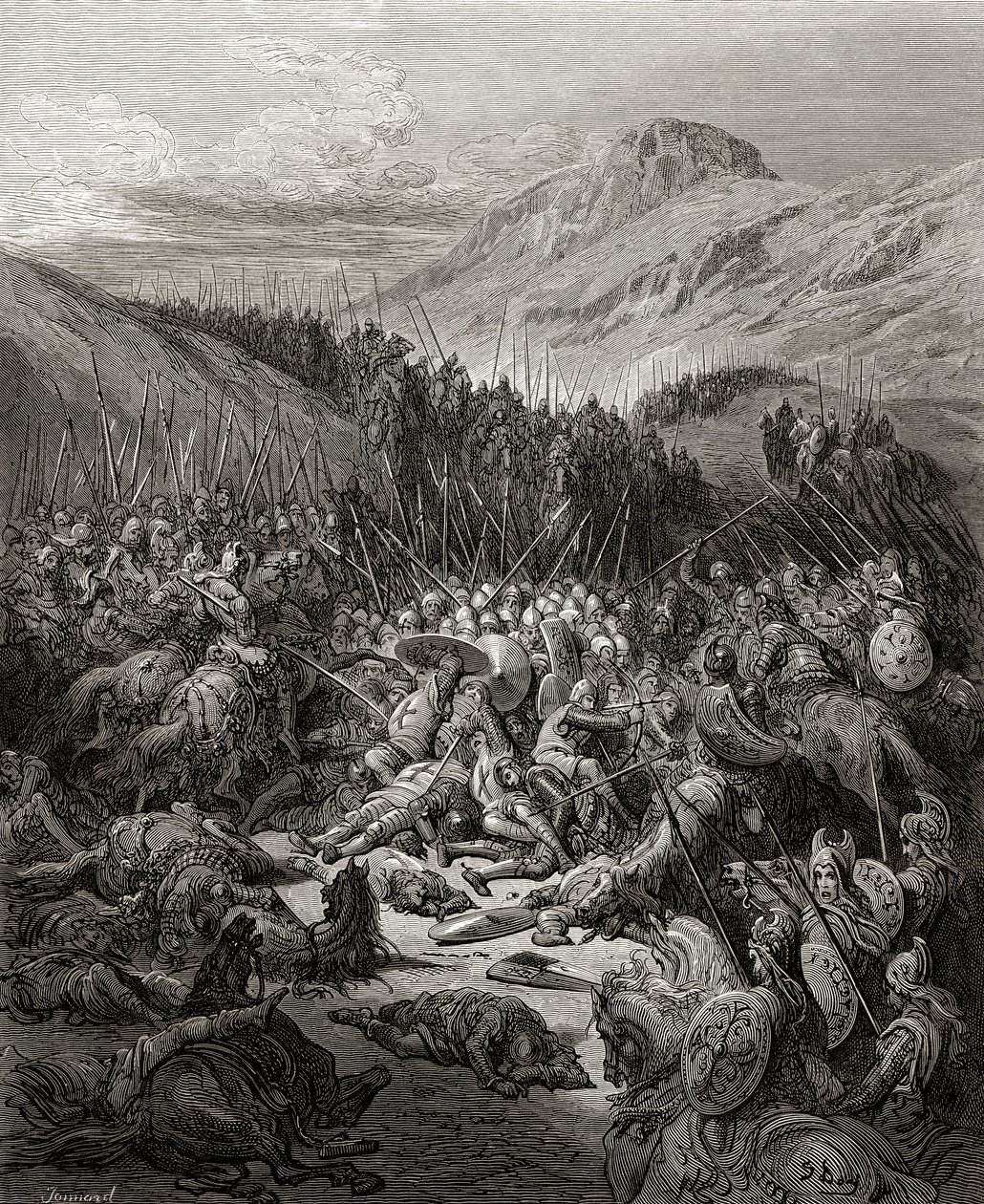 1191年のアルスフの戦い。JFの「Bibliotheque des Croisades」のイラスト。ミショー、1877 作： ギュスターヴ・ドレ