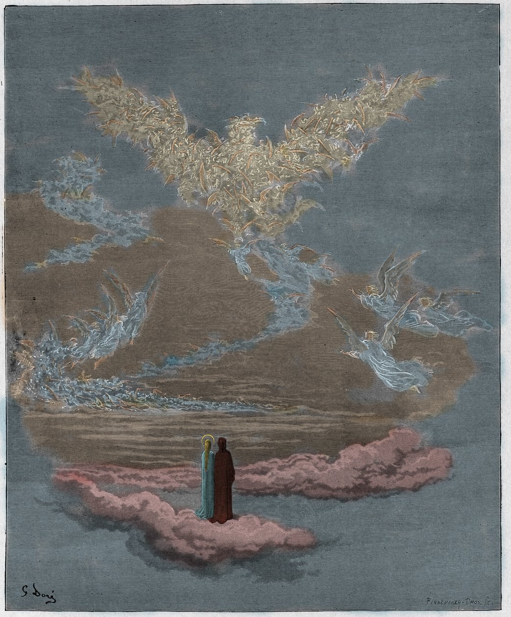 パラディソ、カント19：祝福された魂は空に鷲を形作る、ダンテアリギエーリ作「The Divine Comedy」、1885年（デジタル色の彫刻） 作： ドレ後のギュスターヴ