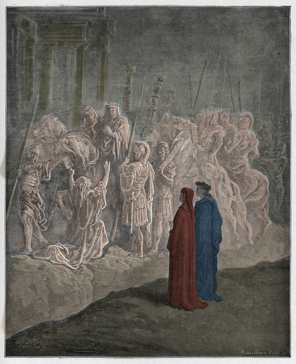 プルガトリオ、カント10：誇りを描いた大理石の彫刻、ダンテアリギエーリ作「The Divine Comedy」（1885年）（デジタルカラー彫刻） 作： ドレ後のギュスターヴ