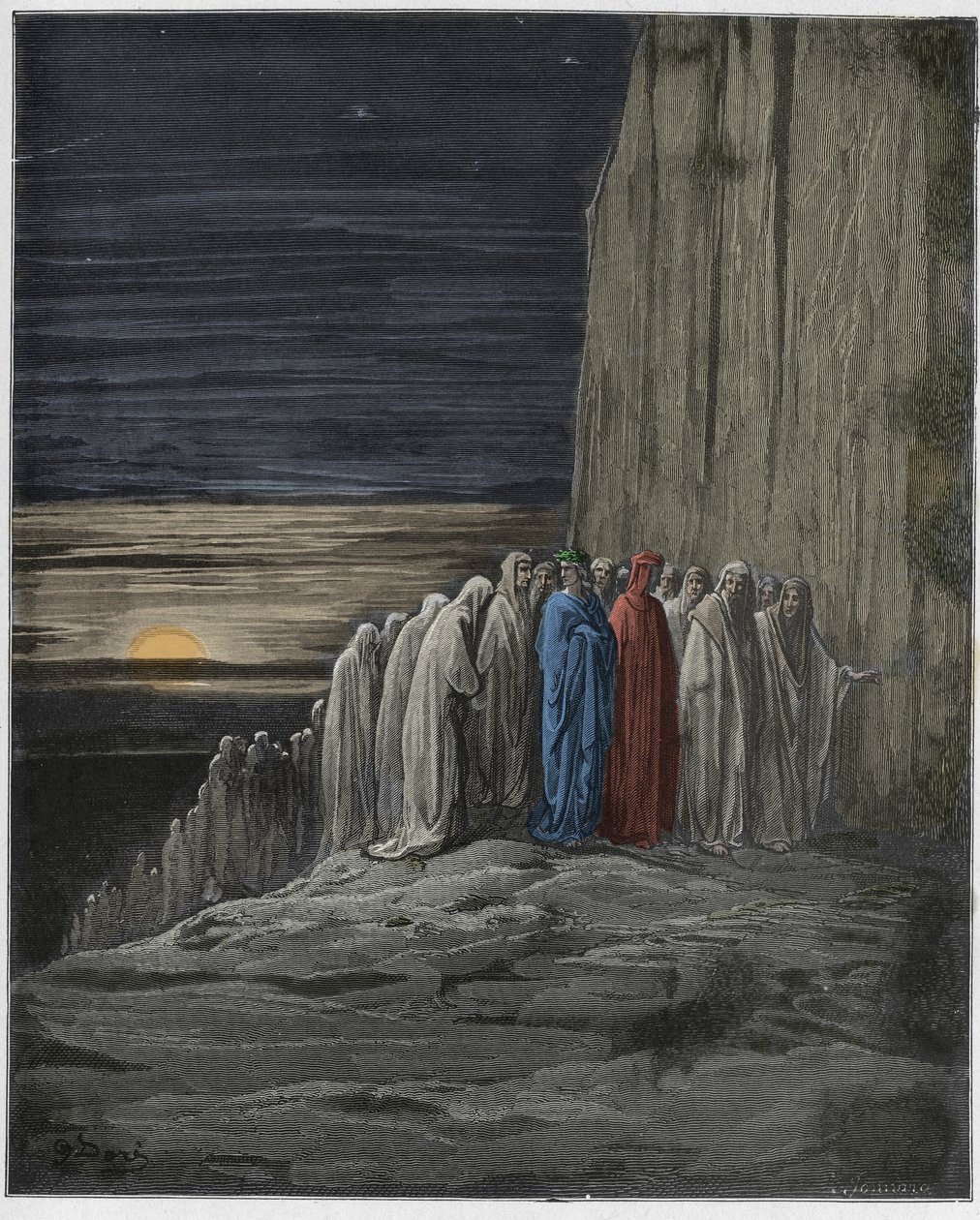 プルガトリオ、カント18：ダンテアリギエーリ作「The Divine Comedy」（1885年）のぬるぬるしたイラストの数々（デジタル色の彫刻） 作： ドレ後のギュスターヴ