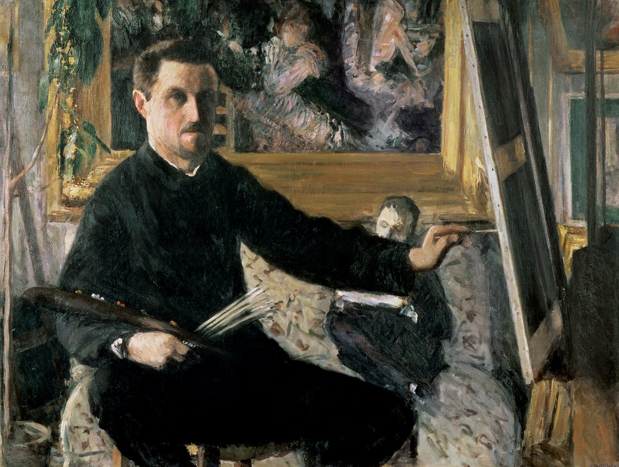 イーゼルの自画像、c.1879 作： グスタフ・カイユボット