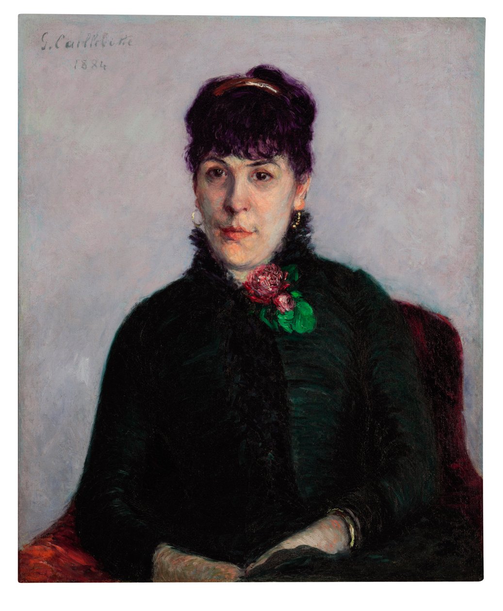 薔薇を持つ女性、1884 作： グスタフ・カイユボット