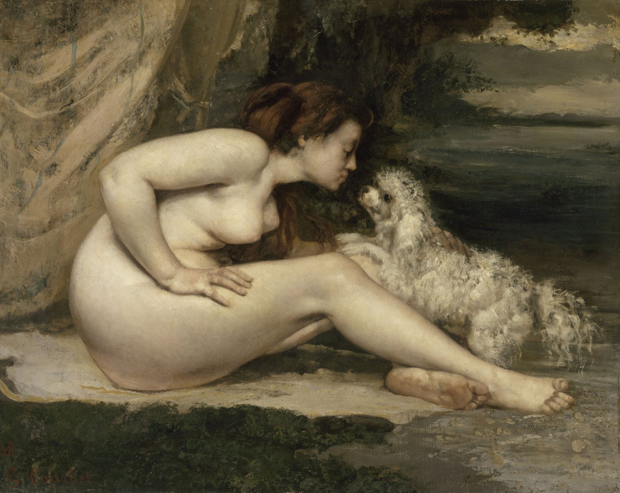 犬とのヌード女性、1861-1862 作： ギュスターヴ・クールベ