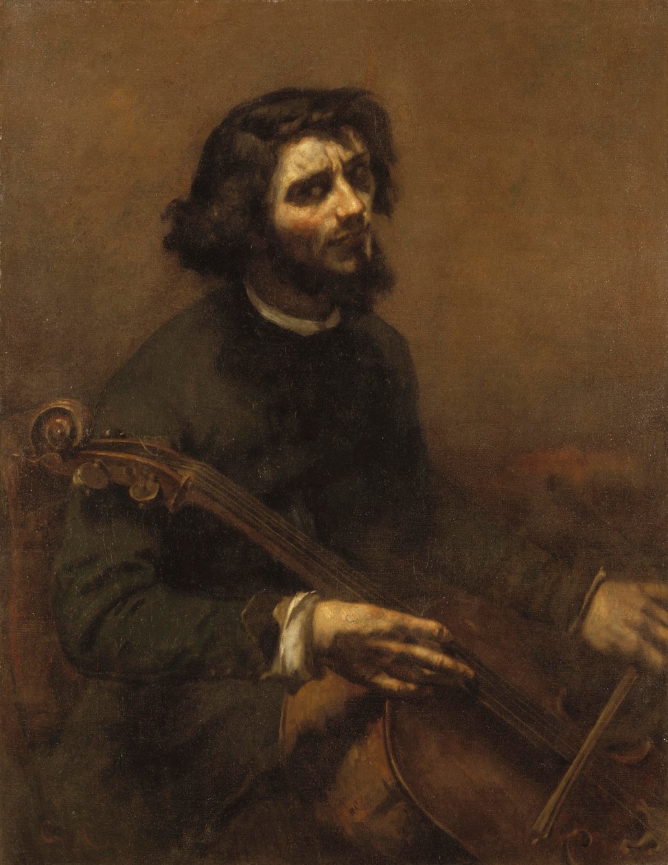 チェリスト（自画像）、1847 作： ギュスターヴ・クールベ