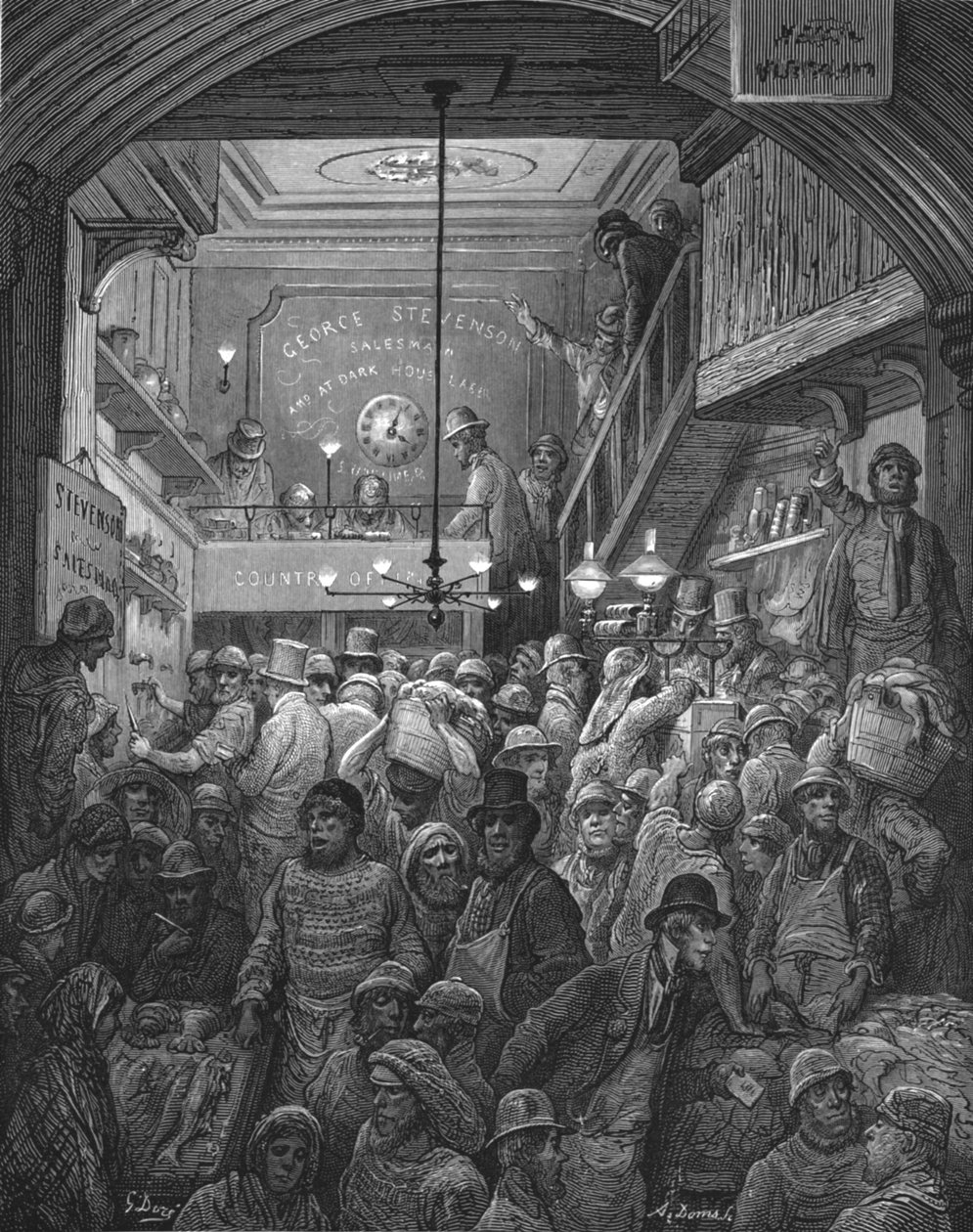 「ビリングスゲート - 早朝」、1872 年。 作： ギュスターヴ・ドレ