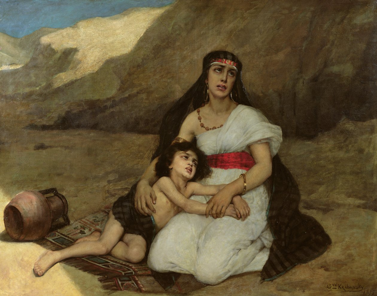 アラビア語の女性とその子供、1877年 作： ギュスターヴ・クラバンスキー
